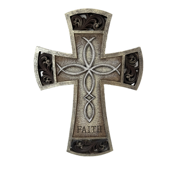 Faith Wall Cross Rustic Metal Look Christian Decor Religious Plaque 12” - Picture 1 of 10